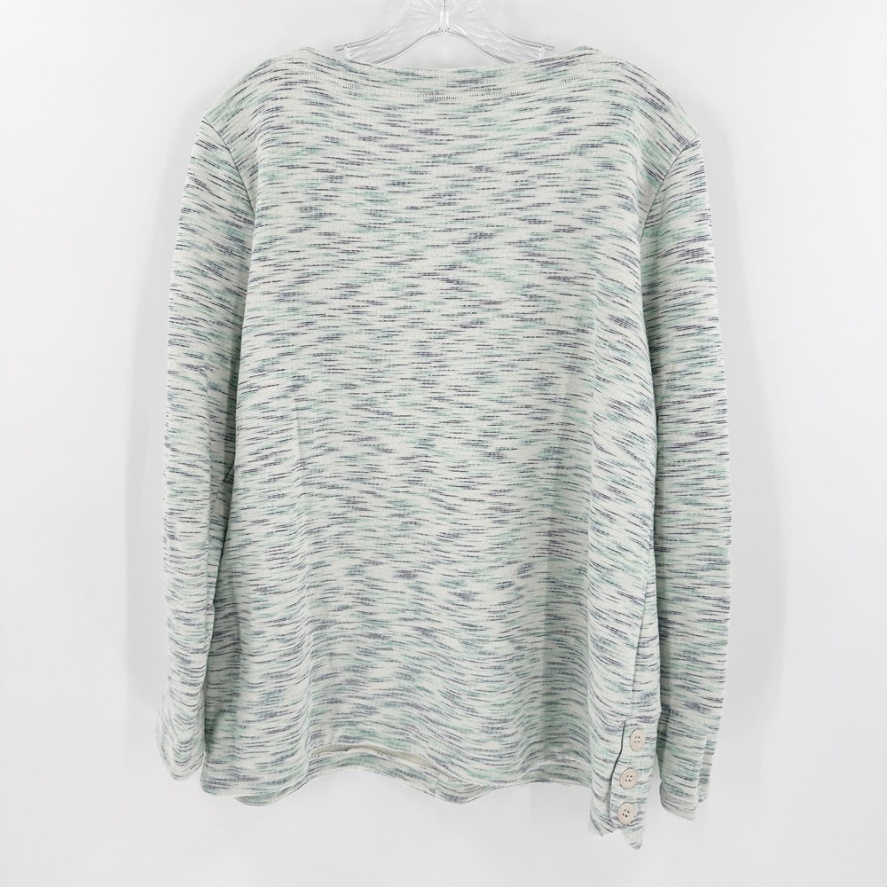 Talbots Cream Green Space Dye Metallic Side Button Pullover Sweatshirt Size XL - Picture 2 of 11